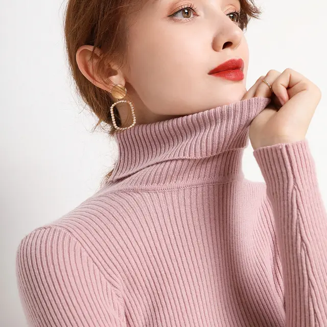 Women's Solid Color Wool Bottoming Shirt Long sleeved Drawstring Slim Fit Pink Purple - Shop at LoveMi