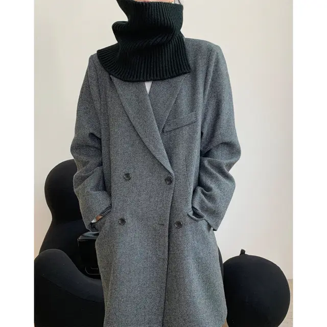 Folded High Neck Bib Warmth And Thick Knitted Scarf Black - Shop at LoveMi