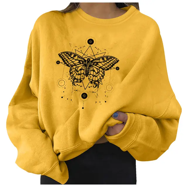 Ladies Simple Butterfly Series Loose Sweater Yellow - Shop at LoveMi
