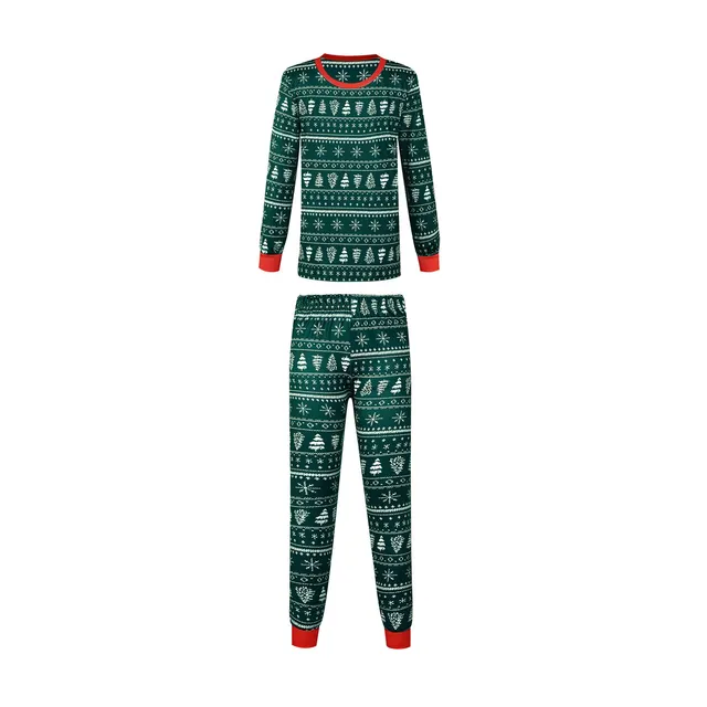 Christmas Print Contrast Color Parent child Home Service Suit Green - Shop at LoveMi