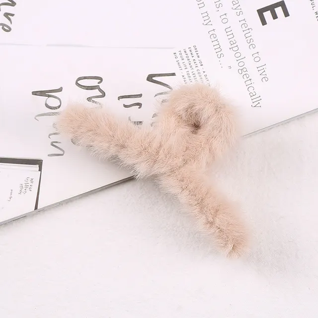 Simple Solid Color Plush Hairpin Women Camel - Shop at LoveMi