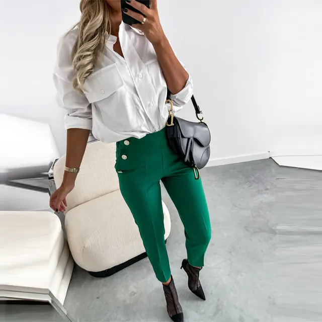 Women Tailored Trousers Casual Fashion Foot Pants Green - Shop at LoveMi