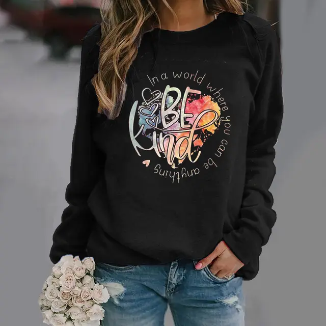 Graphic Print Long sleeved Round Neck Sweatshirt Black - Shop at LoveMi