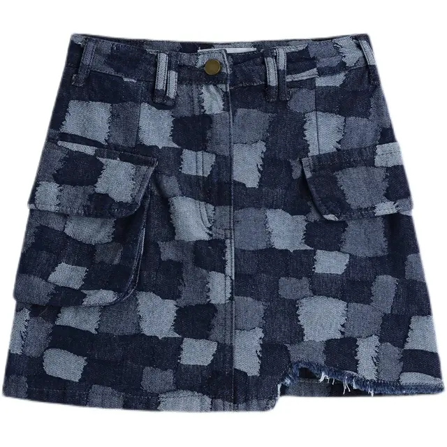 New All match Plaid Denim Skirt Women Blue Plaid - Shop at LoveMi