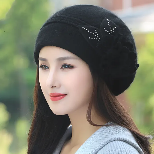 Ladies Plus Fleece Warm Earmuff Beret Hat Black - Shop at LoveMi