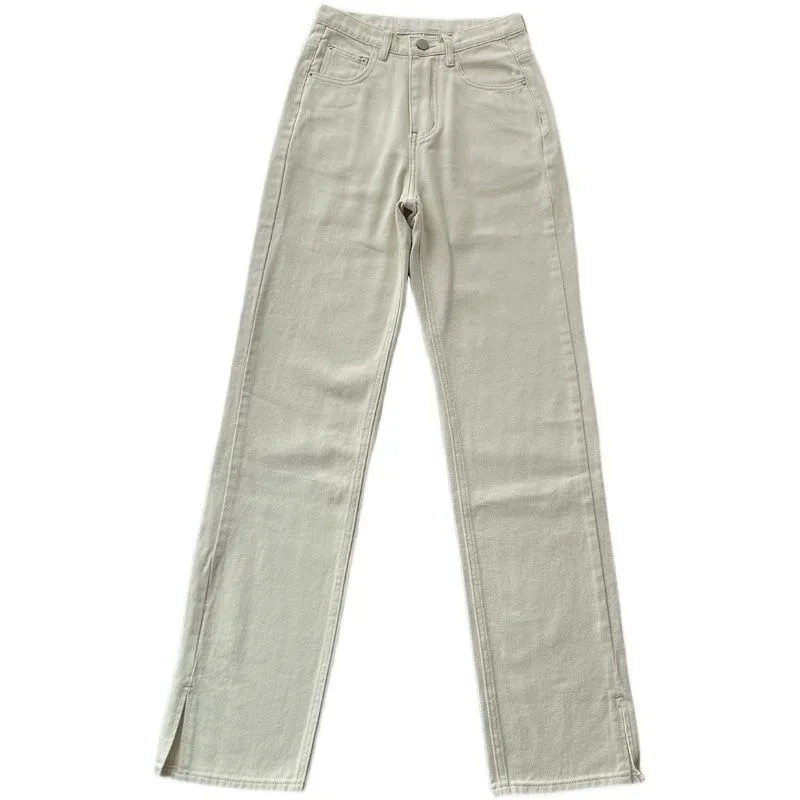Women's All-match Straight-leg High-waisted Mopping Jeans - Beige