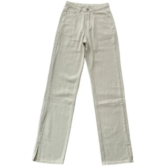 Women's All match Straight leg High waisted Mopping Jeans Beige - Shop at LoveMi