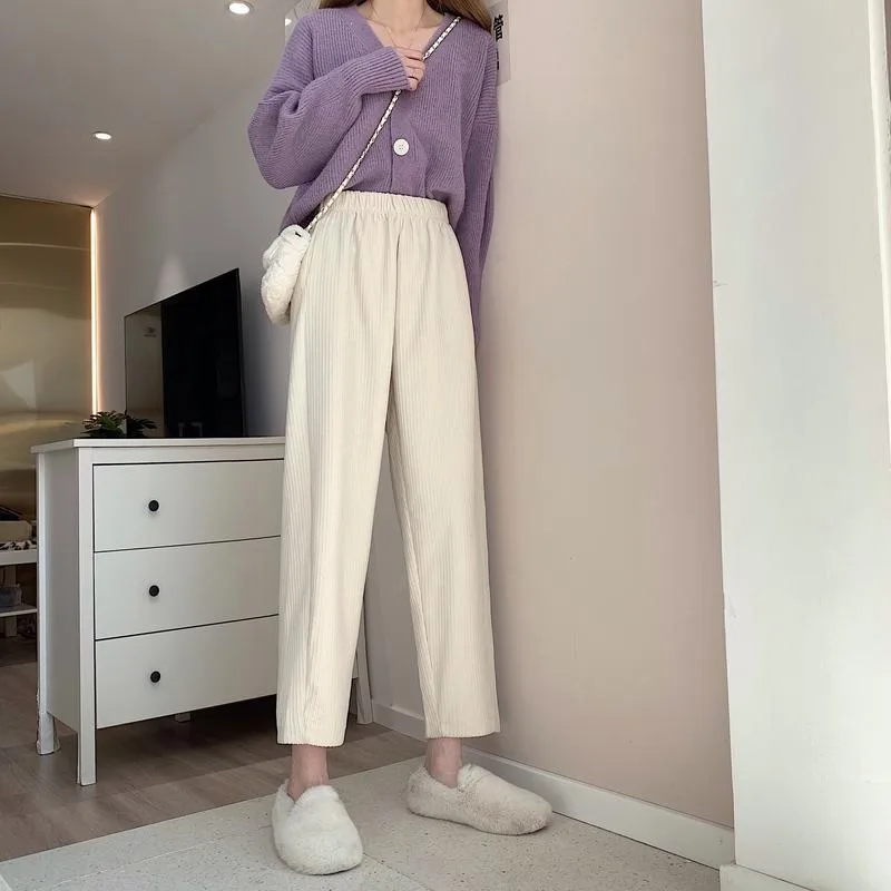 Women's Loose Straight High Waist Drape Cropped Casual Pants Beige - Shop at LoveMi