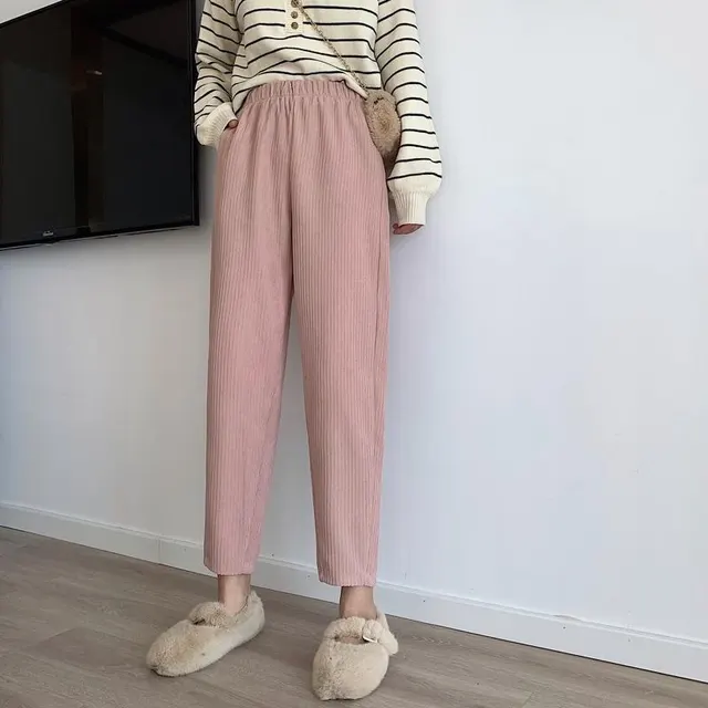 Women's Loose Straight High Waist Drape Cropped Casual Pants Pink - Shop at LoveMi