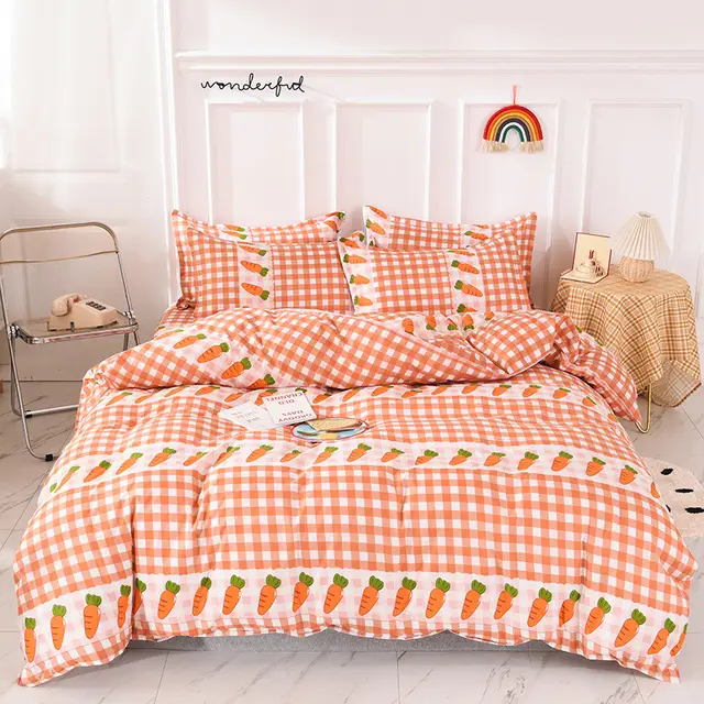 Skin friendly Aloe Cotton Four piece Spring And Summer Bed Sheet Quilt Cover Orange - Shop at LoveMi