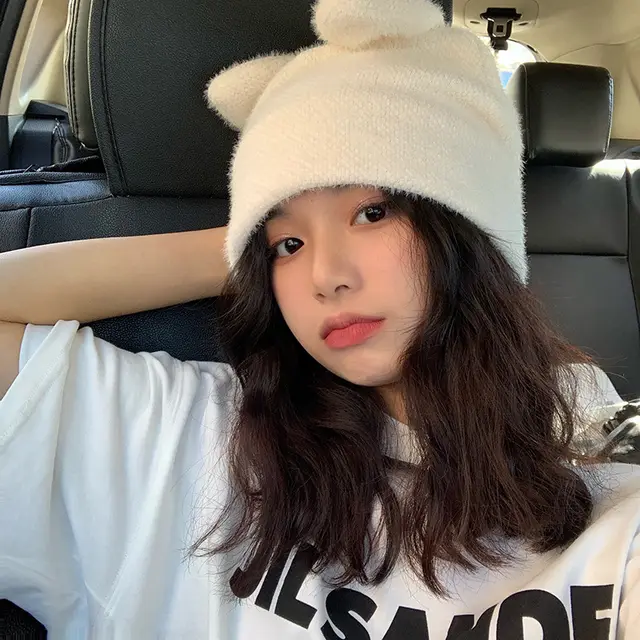 Cute Sweet Girl With Small Milk Bunny Ears Knitted Woolen Hat White - Shop at LoveMi
