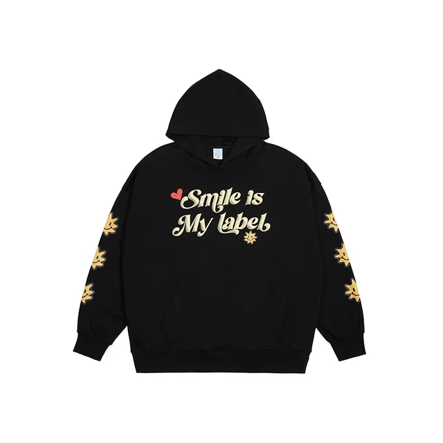 Sweatshirt Men's Loose Drop Shoulder Pullover Hooded Foam Letter Printing Top Black - Shop at LoveMi