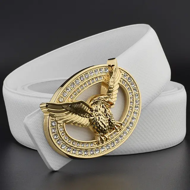 Diamond studded Leather Belt With Animal Buckle White Leather Gold - Shop at LoveMi