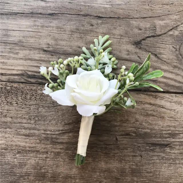 Korean Fabric Bride And Groom Corsage Rose Small Buds Silk Flower Before Marriage Milky White - Shop at LoveMi
