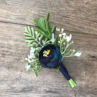 Korean Fabric Bride And Groom Corsage Rose Small Buds Silk Flower Before Marriage - Navy Blue