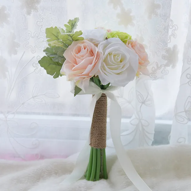 Wedding Supplies Small Bouquet Of Bridesmaids Holding Flowers - Champagne White Green Rose