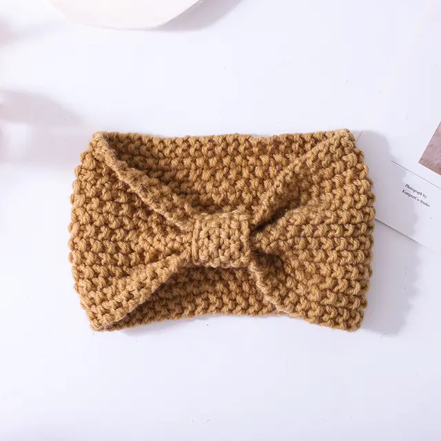 Corn Kernels Bowknot Knitted Wool Headband Movement Khaki - Shop at LoveMi