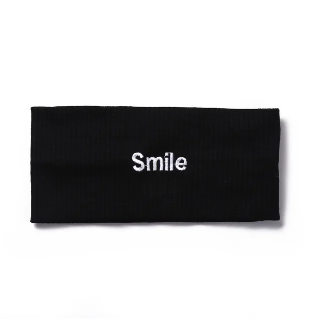 Knitted Embroidered Letters Solid Color Headband With Elastic Wide Edges Black - Shop at LoveMi