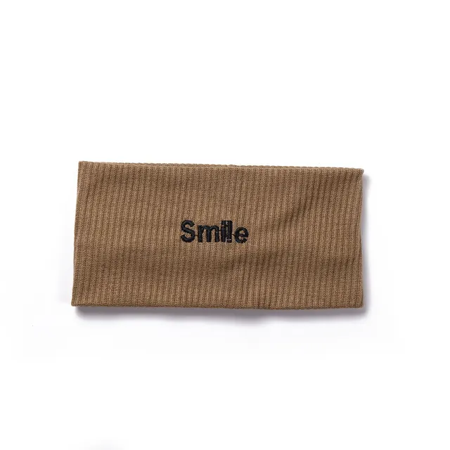 Knitted Embroidered Letters Solid Color Headband With Elastic Wide Edges Khaki - Shop at LoveMi