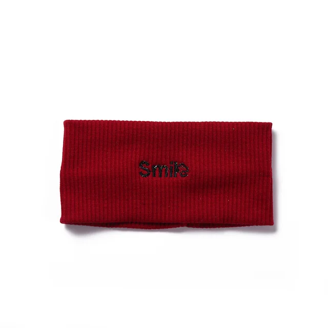Knitted Embroidered Letters Solid Color Headband With Elastic Wide Edges Red - Shop at LoveMi