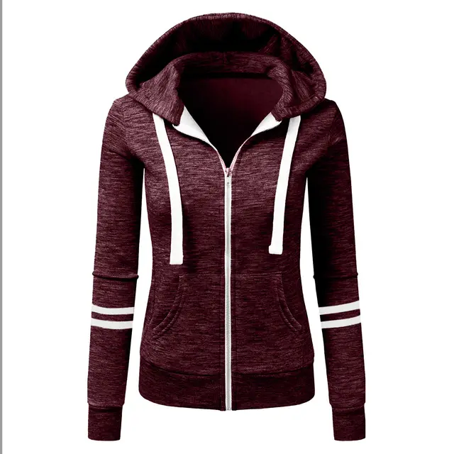 Autumn And Winter Women's Sports Zipper Hooded Sweater Wine Red - Shop at LoveMi