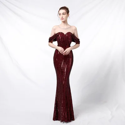 Long Sequined Long Dress With Front And Back Claret - Shop at LoveMi