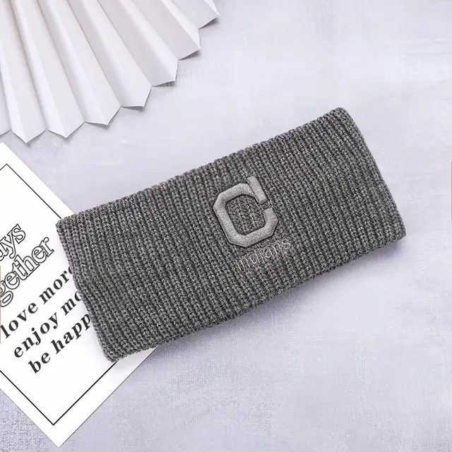 Knitted Headband Female Simple C Letter Net Red Retro Solid Color Grey - Shop at LoveMi