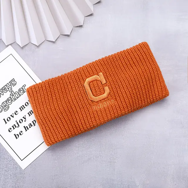 Knitted Headband Female Simple C Letter Net Red Retro Solid Color Orange - Shop at LoveMi