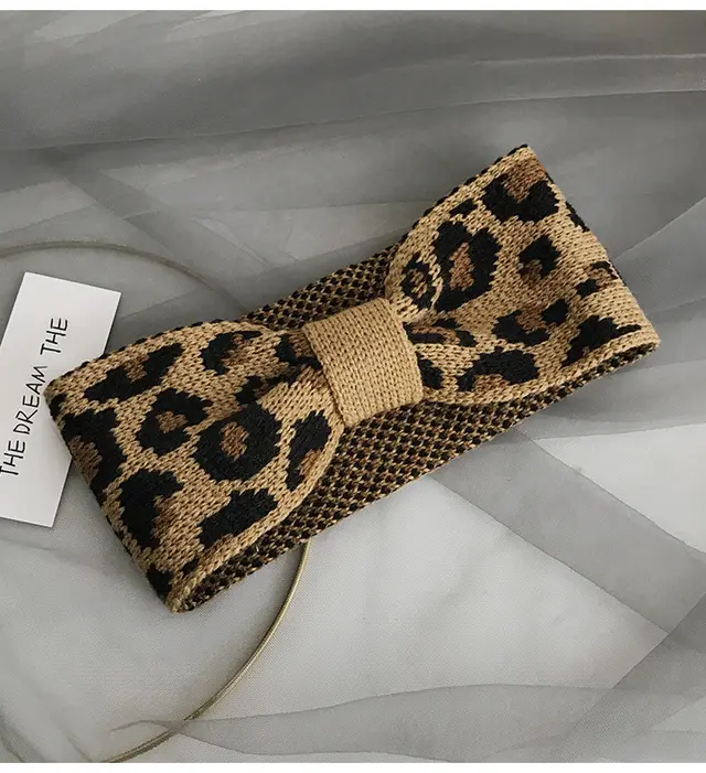 Retro Fashion Leopard Knit Headband With Wash Face Wide Side Leopard Bow - Shop at LoveMi