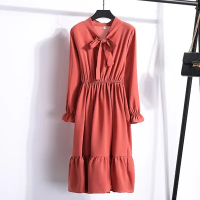 Spring Korean Women's Floral Chiffon Dress Brick Red - Shop at LoveMi