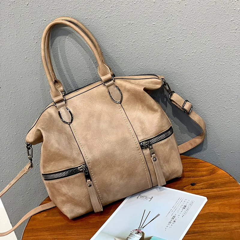 Large capacity Soft Leather Shoulder Messenger Bag Apricot - Shop at LoveMi