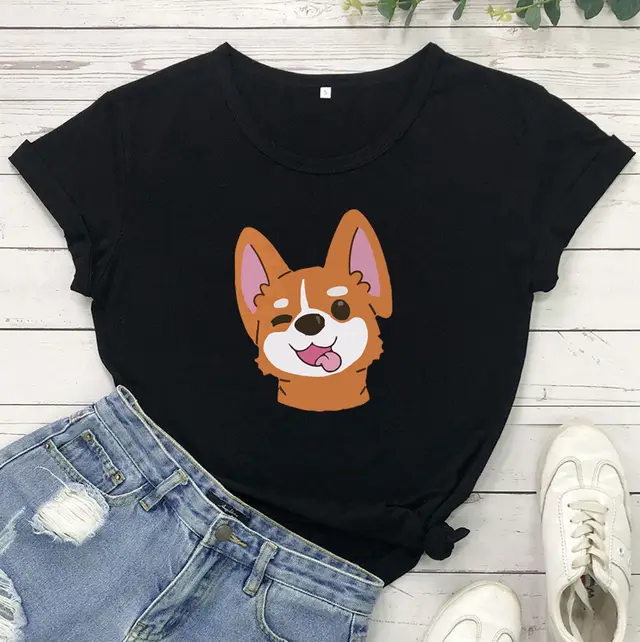 Animal Dog Print Short sleeved T shirt Black - Shop at LoveMi