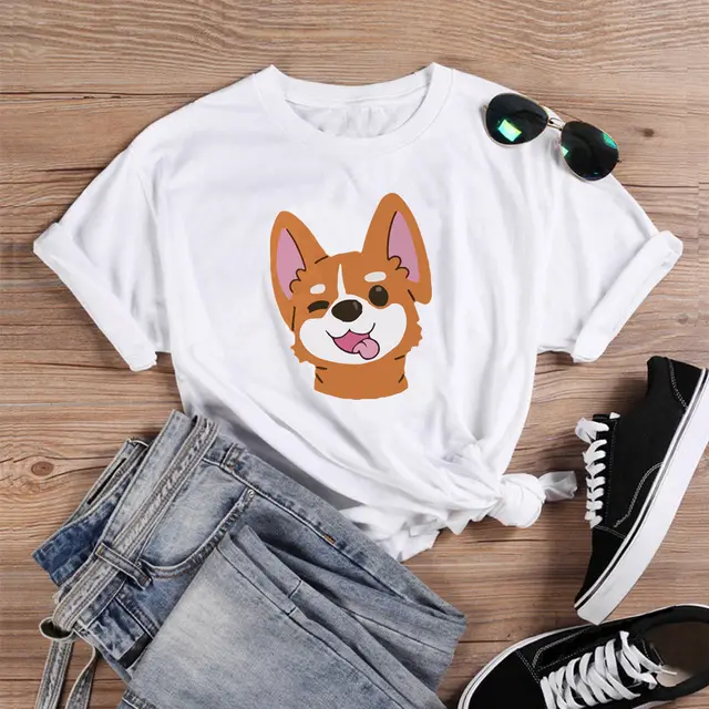 Animal Dog Print Short sleeved T shirt White - Shop at LoveMi