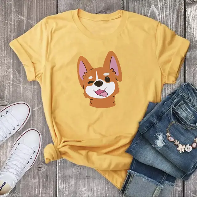 Animal Dog Print Short sleeved T shirt Yellow - Shop at LoveMi