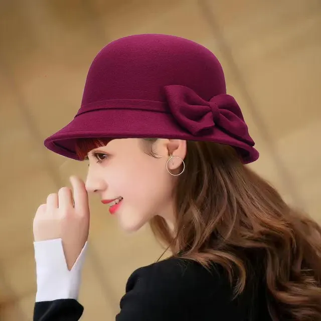 Female Fashion All match Fisherman Hat With Elegant Dome Bow Wine Red - Shop at LoveMi