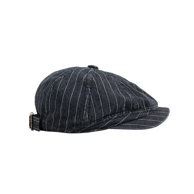 Japanese Retro Washed Denim Casual Striped Cap Women Dark Grey - Shop at LoveMi