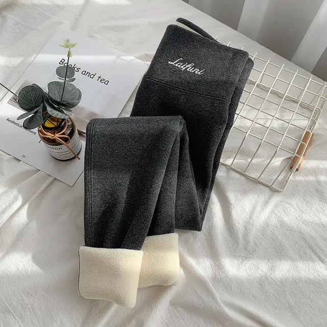 Women Wear Thick Lamb Wool Leggings Dark Grey - Shop at LoveMi