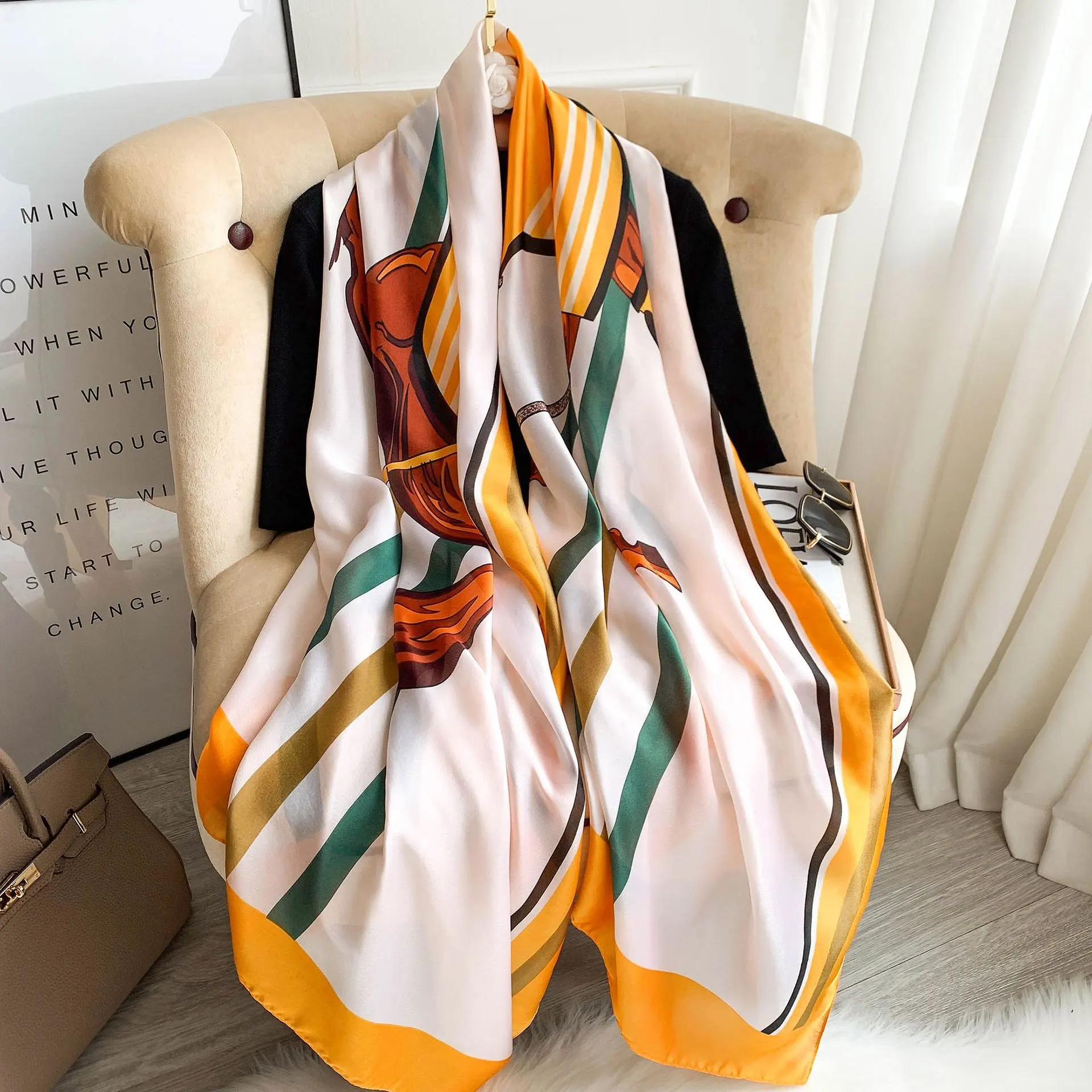 Spring And Autumn Women's Sunscreen Holiday Artificial Silk Warm Gauze Scarf - Orange - View 1