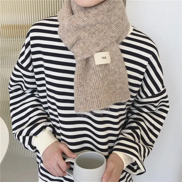 Fashion Solid Color Wool Knitted Small Scarf Women Light Coffee - Shop at LoveMi