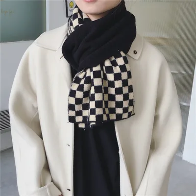 Fashion Women's Houndstooth Knitted Wool Scarf Black - Shop at LoveMi