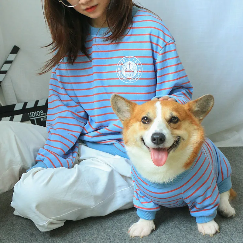 Dog Clothes Sweater New Pet Owner Parent child Wear Suit Blue Stripes - Shop at LoveMi