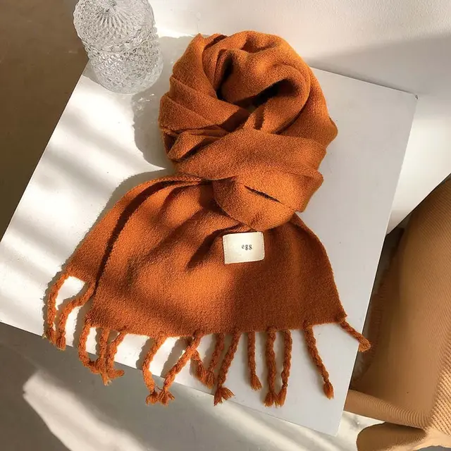 Pure Color Tassel Season Wool Knitted Couple Scarf Pumpkin - Shop at LoveMi