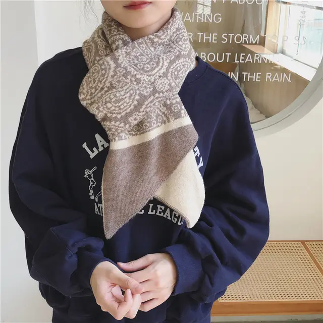 Cashew Flower Thickened Warmth Student Scarf Coffee - Shop at LoveMi