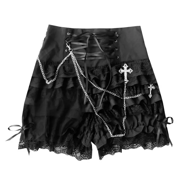 Chain Lace Tie All match Bust Skirt Pants Black - Shop at LoveMi