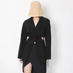 Shoulder Pad Waist Stitching Hollow Solid Color Small Suit - Black
