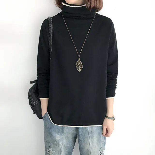 Loose Turtleneck Women's Thin And Thin Bottoming Sweater Black - Shop at LoveMi
