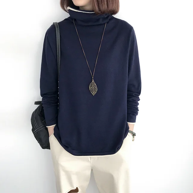 Loose Turtleneck Women's Thin And Thin Bottoming Sweater Royal Blue - Shop at LoveMi