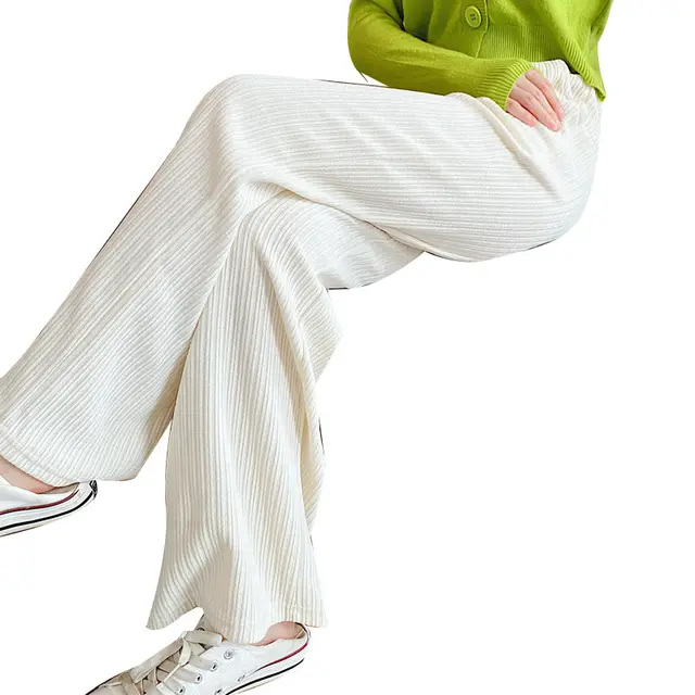 Chenille White Wide leg Pants Trousers High Waist Loose fitting Women White - Shop at LoveMi