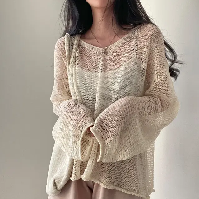 Hollow Knitted Sweater Women's Clothing In Early Spring And Autumn Apricot - Shop at LoveMi