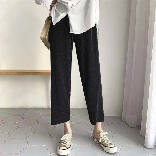 Wide leg Pants Thickened Loose And Slim Sports Black Thin Section - Shop at LoveMi